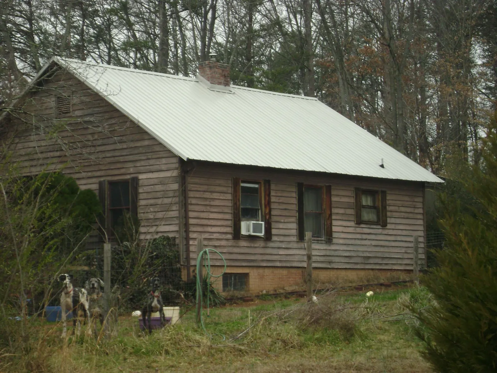White metal roof on an old wood sided farmhouse, from a Asphalt Shingle Roof Repair job in Jennings